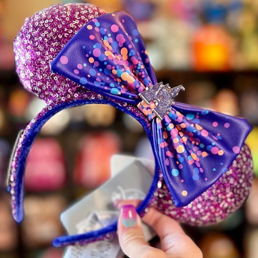 Purple & Silver Disney Parks Sequin Loungefly Mini Backpack & Ears NWT - Picture 12 of 13